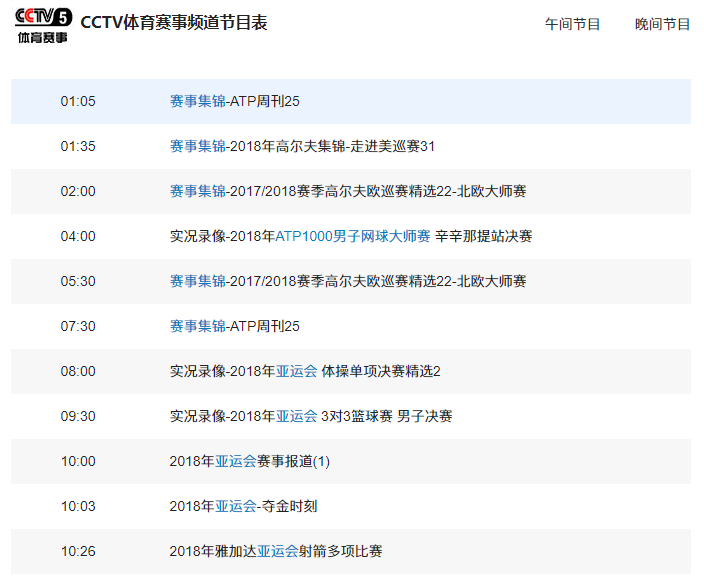 cctv5节目表(cctv5十体育赛事直播)